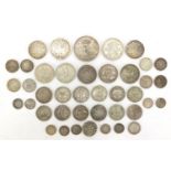 Antique and later British and world mostly silver coinage, including George III 1820 shilling,