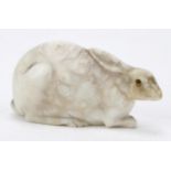 Chinese carved alabaster study of a hare, 11cm in length :For Further Condition Reports Please Visit