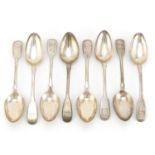 Matched set of eight Georgian silver spoons, London 1822 and 1825, 17cm in length, 210g :For Further
