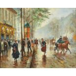 Parisian street scene, Impressionist oil on board bearing an indistinct signature, framed, 24cm x