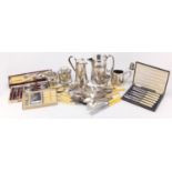 Metalware including silver plated cutlery, tea caddy and hip flask :For Further Condition Reports