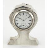 Edwardian miniature silver desk clock with engine turned decoration by Joseph Gloster Ltd,