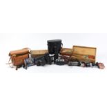 Sundry items including Optomax binoculars, camera, sewing items and vintage tools :For Further