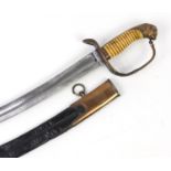 Georgian military Cavalry sabre with ivory handle, steel blade and leather scabbard, engraved T Gill