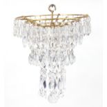 Circular brass and cut crystal five tier chandelier, 35cm in diameter x 46cm high :For Further