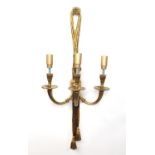 French style three branch brass wall sconce, 64cm high :For Further Condition Reports Please Visit