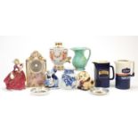 Collectable china including Royal Doulton figurine autumn breezes, pub jugs and a Beswick jug :For