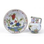 Italian fiance glazed pottery jug and bowl, hand painted with flowers, inscribed Boschi Faenza,