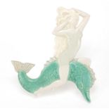 Poole Art Deco pottery wall plaque of a female on dolphin by Phoebe Stabler, 22cm high :For