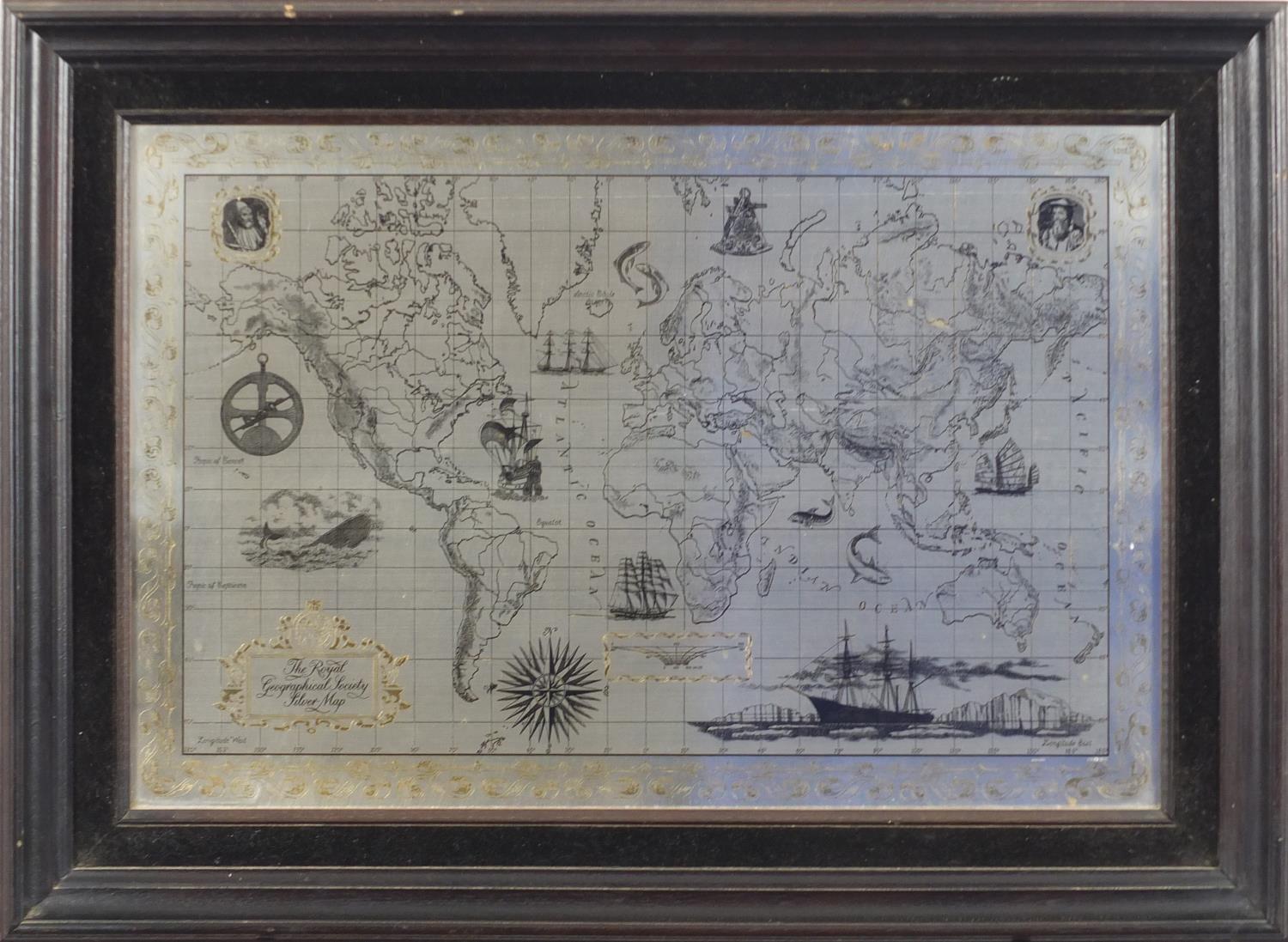 Royal Geographical Society silver map decorated with 24ct gold, with certificate, London 1977, - Image 2 of 9