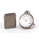 Ladies silver open face pocket watch and Victorian silver vesta, hallmarked Birmingham 1886, 4cm