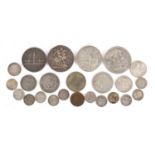 19th century and later British and world coinage including 1921 dollar and 1887 crown, 177g :For