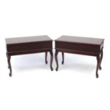 Pair of rectangular mahogany side tables, raised on cabriole legs, 58cm H x 41cm W x 78cm D :For