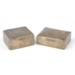 Two rectangular silver cigarette boxes with engine turned decoration, Birmingham 1929 and 1934,