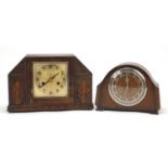 Two oak cased striking mantel clocks comprising Smiths Empire and Junghans, the largest 36cm wide :