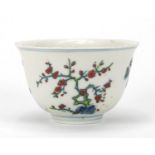 Chinese porcelain bowl hand painted depicting three trees, six figure character marks to the base,