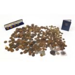 Large selection of British pre decimal coinage including pennies, halfpennies and three penny