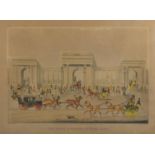 After James Pollard - The Grand Entrance to Hyde Park, 19th century hand coloured engraving,