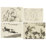 After Pablo Picasso - Figures and animals, four 1950's lithographs, mounted and framed, the