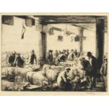George Soper RE - The Sheep Market, pencil signed black and white etching, details verso, mounted