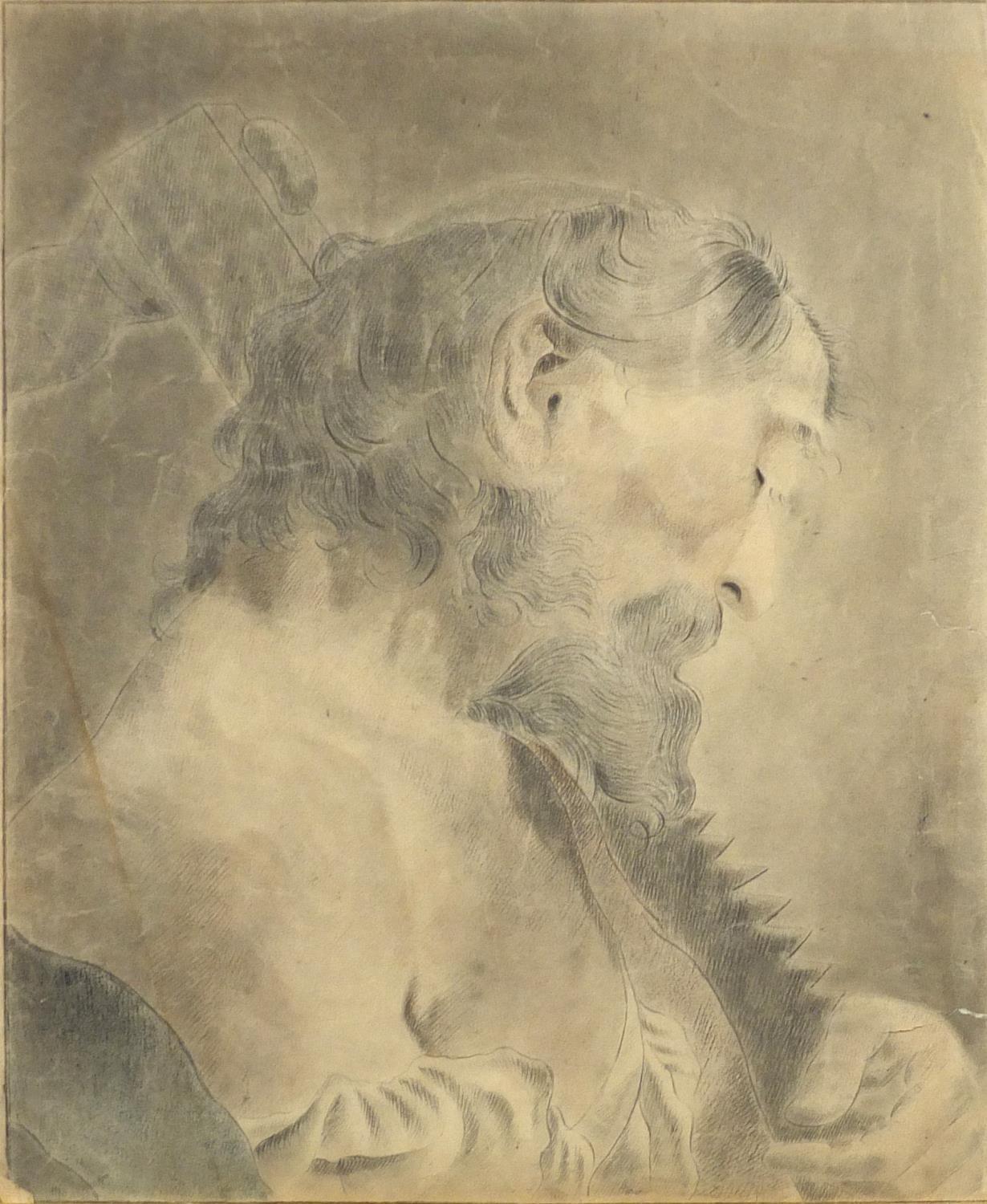 Protrait of Christ, 19th century pencil on paper, framed, 39cm x 32.5cm :For Further Condition