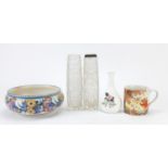 China and glass ware including a Poole pottery bowl, silver mounted cut glass vase and Wedgwood