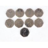 Nine Beatrix Potter fifty pence pieces :For Further Condition Reports Please Visit Our Website,