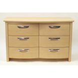 Contemporary light wood six drawer chest, 75cm H x 125cm W x 48cm D :For Further Condition Reports