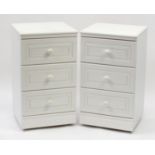 Pair of cream painted three drawer bedside chests, 79cm H x 45cm W x 41cm D :For Further Condition