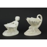 Two Royal Worcester porcelain salts including one with a dolphin, the largest 14cm in length :For