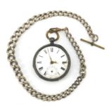 Gentlemen's silver Waltham Mass pocket watch on a large graduated silver watch chain, 170.4g :For
