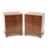 Pair of mahogany three drawer chests with brass ring handles and bracket feet, 70cm H x 55cm W x