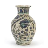 Antique Islamic Raqqa pottery vase, hand painted with flowers, 17cm high :For Further Condition