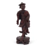 Chinese root carving of a fisherman, 36cm high :For Further Condition Reports Please Visit Our
