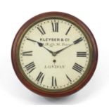 Victorian mahogany fusee wall clock, the circular dial inscribed kleyser & Co of London, 36cm in