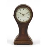 Edwardian inlaid mahogany balloon shaped mantel clock with enamelled dial, 24cm high :For Further