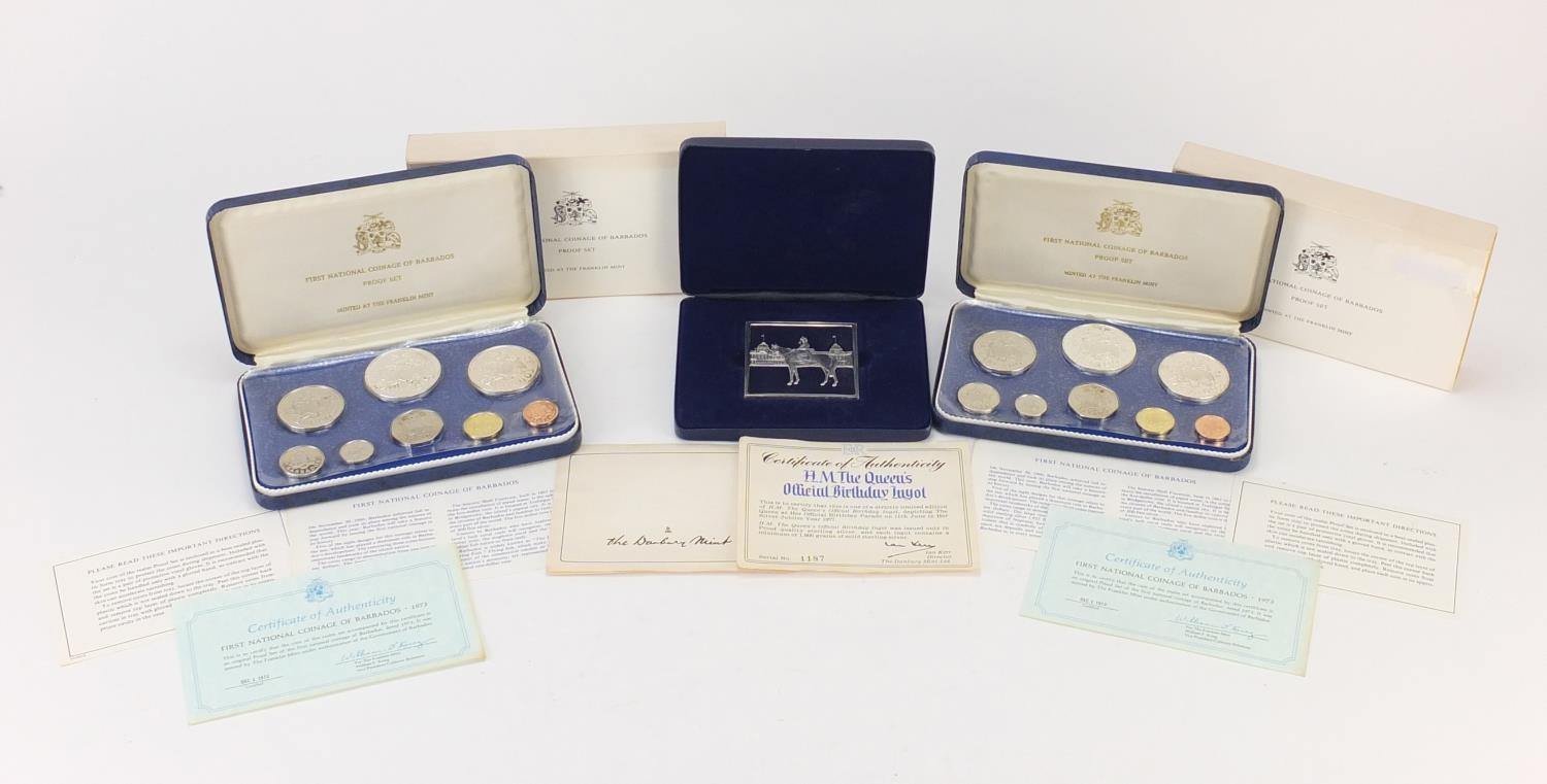Queen's birthday silver ingot and two Barbados proof coin sets :For Further Condition Reports Please - Image 6 of 6
