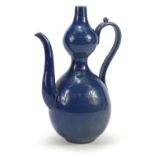 Chinese blue glazed porcelain double gourd water pot, 29cm high :For Further Condition Reports