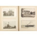 Edwardian and later mostly topographical postcards arranged in an album including street scenes :For