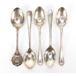 Five silver teaspoons including three of golfing interest, 73g :For Further Condition Reports Please