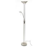 Contemporary polished metal uplighter with adjustable reading lamp, 180cm high :For Further