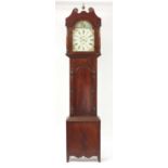 19th century mahogany long case clock with painted dial and Roman numerals, inscribed John Cruddas