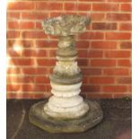 Stoneware garden column birdbath, 76cm high :For Further Condition Reports Please Visit Our Website,