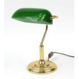 Brass banker's lamp with green glass shade :For Further Condition Reports Please Visit Our