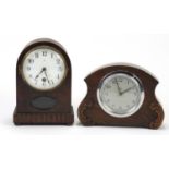 Two mantel clocks including a walnut dome topped example, the largest 18cm high :For Further