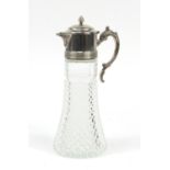 Cut glass claret jug with silver plated lid and handle, 35cm high :For Further Condition Reports