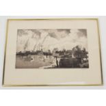 Donald Harris - Pencil signed and titled industrial black and white etching the flood barrier,