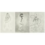 Two nude females and a genie, three limited edition prints, each mounted and framed, 37cm x 26cm :