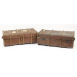 Two vintage wooden bound travelling trunks, 32cm H x 94cm W x 53cm D :For Further Condition