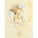 Manner of Jurgen Gorg - Two lovers, pencil and watercolour, inscribed verso, mounted and framed,